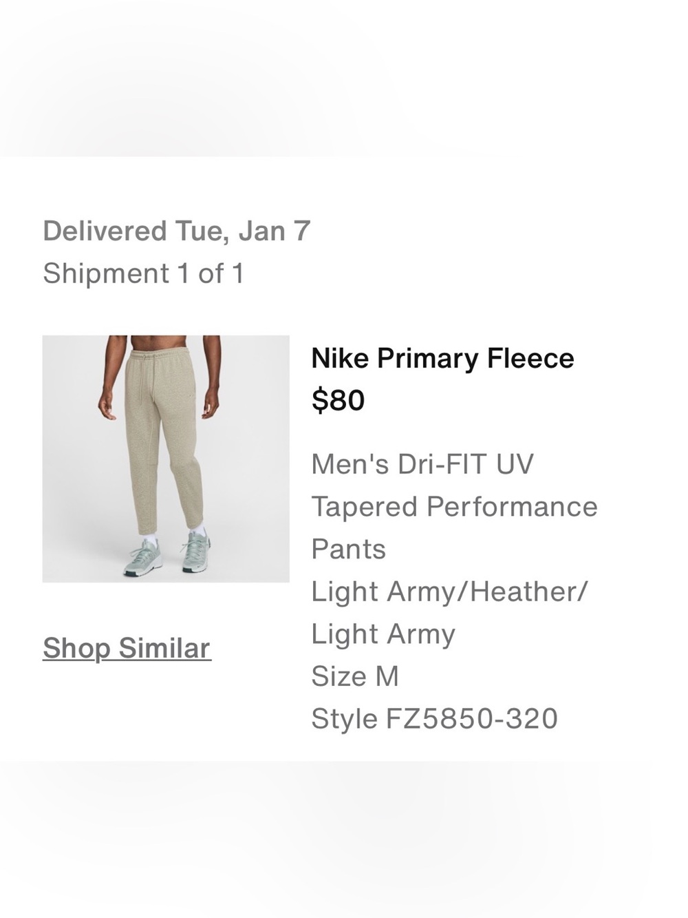 $80 Nike Dri-Fit Primary Fleece UV Tapered Performance Pants FZ5850-320 Sz M